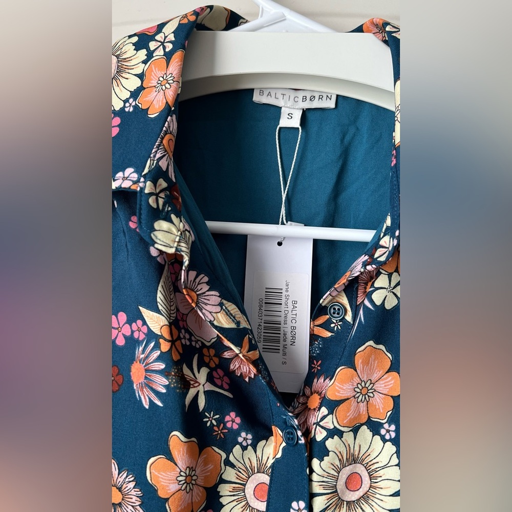 Baltic Born Jane Short Dress Floral Mini Teal Pink Long Sleeve Size S NWT - Picture 5 of 16